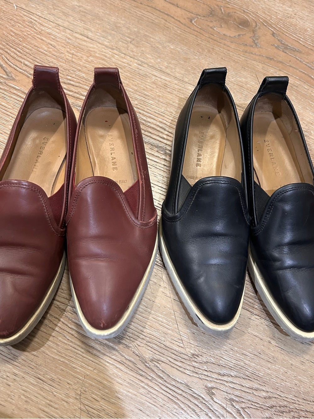 Everlane Men's Leather Slip-On Loafers in Black and Burgundy